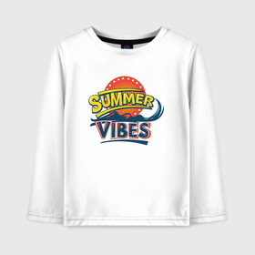 Детский лонгслив хлопок с принтом Summer Vibes в Белгороде, 100% хлопок | круглый вырез горловины, полуприлегающий силуэт, длина до линии бедер | Тематика изображения на принте: beach | palm | sea | summer | vibes | вайб | волны | жара | летние | лето | море | пальмы | пляж