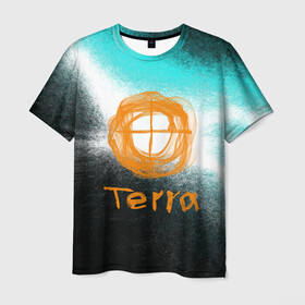 Мужская футболка 3D с принтом Terra в Белгороде, 100% полиэфир | прямой крой, круглый вырез горловины, длина до линии бедер | белый | земля | знак | оранжевый | символ | терра | черный