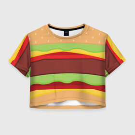 Женская футболка Crop-top 3D с принтом Бутерброд в Белгороде, 100% полиэстер | круглая горловина, длина футболки до линии талии, рукава с отворотами | background | burger | fast food | food | hamburger | sandwich | texture | будет | бургер | бутерброд | гамбургер | еда | текстура | фастфуд | фон