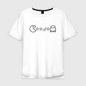 Мужская футболка хлопок Oversize с принтом Пакман в Белгороде, 100% хлопок | свободный крой, круглый ворот, “спинка” длиннее передней части | art | cherry | game | ghost | pacman | арт | вишня | игра | пакман | привидение | призрак