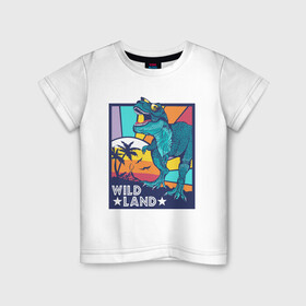 Детская футболка хлопок с принтом WILD LAND ДИНОЗАВР T-REX в Белгороде, 100% хлопок | круглый вырез горловины, полуприлегающий силуэт, длина до линии бедер | dino | rex | roar | t rex | дино | динозавр | динозавры