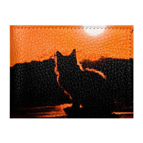Обложка для студенческого билета с принтом Котенок на фоне заката в Белгороде, натуральная кожа | Размер: 11*8 см; Печать на всей внешней стороне | Тематика изображения на принте: закат | кот | котенок | кошка | солнце