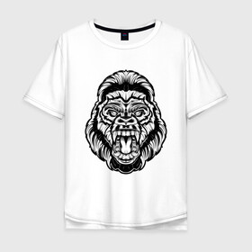 Мужская футболка хлопок Oversize с принтом Злая Горилла в Белгороде, 100% хлопок | свободный крой, круглый ворот, “спинка” длиннее передней части | animal | beast | gorilla | monkey | горилла | животные | зверь | конг | обезьяна | природа | хищник