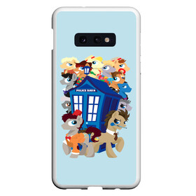 Чехол для Samsung S10E с принтом My little pony x Doctor Who в Белгороде, Силикон | Область печати: задняя сторона чехла, без боковых панелей | my little pony | весёлая пинки пай | добрая флаттершайн | доктор кто | дружба это чудо | единорог | единороги | май литл пони | мульт | мультфильм | радуга дэш | селестия | спайк | сумеречная искорка