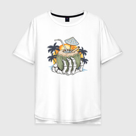 Мужская футболка хлопок Oversize с принтом Тропический коктейль в Белгороде, 100% хлопок | свободный крой, круглый ворот, “спинка” длиннее передней части | beach | palm | sea | summer | волны | жара | коктейль | летние | лето | море | пальмы | пляж | тропический
