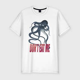 Мужская футболка хлопок Slim с принтом Застенчивый осьминог в Белгороде, 92% хлопок, 8% лайкра | приталенный силуэт, круглый вырез ворота, длина до линии бедра, короткий рукав | Тематика изображения на принте: octopus | ктулху | морепродукты | морское | осьминог | спрут
