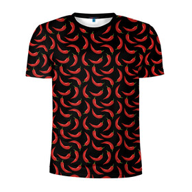 Мужская футболка 3D спортивная с принтом Hot pepper в Белгороде, 100% полиэстер с улучшенными характеристиками | приталенный силуэт, круглая горловина, широкие плечи, сужается к линии бедра | Тематика изображения на принте: жгучий перец | красный перец | перец | принт с перцем