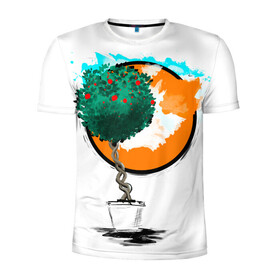 Мужская футболка 3D спортивная с принтом Дерево (рисунок красками) в Белгороде, 100% полиэстер с улучшенными характеристиками | приталенный силуэт, круглая горловина, широкие плечи, сужается к линии бедра | Тематика изображения на принте: дерево | зеленый | зелень | искусство | краски | оранжевый | пейзаж | растение | рисунок | современный дизайн | современный стиль | солнце