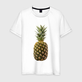 Мужская футболка хлопок с принтом ананас в Белгороде, 100% хлопок | прямой крой, круглый вырез горловины, длина до линии бедер, слегка спущенное плечо. | ананас | еда | овощи | правильное питание | сладости | фрукты