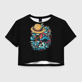 Женская футболка Crop-top 3D с принтом One Piece. Retro Style в Белгороде, 100% полиэстер | круглая горловина, длина футболки до линии талии, рукава с отворотами | d | one | piece | белоус | боа | брук | ван | гарп | гоинг | д | дозор | зоро | кид | ло | луффи | мерри | михоук | монки | нами | пис | робин | ророноа | сабо | санджи | санни | саузенд | соломенная | тич | трафальгар