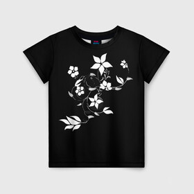 Детская футболка 3D с принтом Цвета цветов черное в Белгороде, 100% гипоаллергенный полиэфир | прямой крой, круглый вырез горловины, длина до линии бедер, чуть спущенное плечо, ткань немного тянется | black | colors | flowers | grape | plant | виноград | растение | цвета | цветов | черное