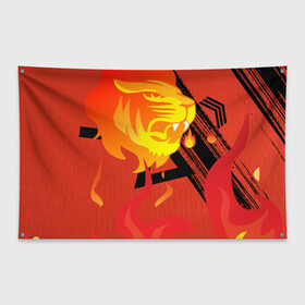 Флаг-баннер с принтом Огненный лев в Белгороде, 100% полиэстер | размер 67 х 109 см, плотность ткани — 95 г/м2; по краям флага есть четыре люверса для крепления | красный | лев | линии | огненный | огонь | пламя | рисунки