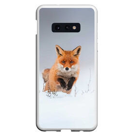 Чехол для Samsung S10E с принтом Лисица прыгает по снегу в Белгороде, Силикон | Область печати: задняя сторона чехла, без боковых панелей | Тематика изображения на принте: fox | foxy | животное | звери | лиса | лисенок | лисичка | милая | рыжая | фокс