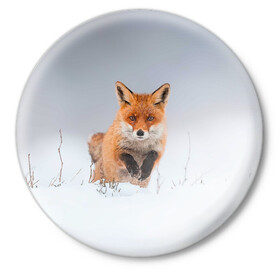 Значок с принтом Лисица прыгает по снегу в Белгороде,  металл | круглая форма, металлическая застежка в виде булавки | fox | foxy | животное | звери | лиса | лисенок | лисичка | милая | рыжая | фокс