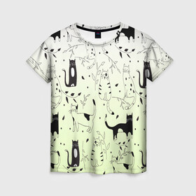 Женская футболка 3D с принтом узор простые рисунки котов в Белгороде, 100% полиэфир ( синтетическое хлопкоподобное полотно) | прямой крой, круглый вырез горловины, длина до линии бедер | ветеринару | градиент | коты | котята | кошатнику | кошки | любителю кошек | мило | минимализм | мяу | примитив | рисованные котики | рисунок