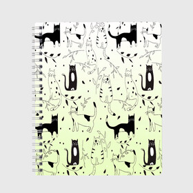 Тетрадь с принтом узор простые рисунки котов в Белгороде, 100% бумага | 48 листов, плотность листов — 60 г/м2, плотность картонной обложки — 250 г/м2. Листы скреплены сбоку удобной пружинной спиралью. Уголки страниц и обложки скругленные. Цвет линий — светло-серый
 | Тематика изображения на принте: ветеринару | градиент | коты | котята | кошатнику | кошки | любителю кошек | мило | минимализм | мяу | примитив | рисованные котики | рисунок
