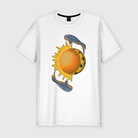 Мужская футболка хлопок Slim с принтом Киты в Белгороде, 92% хлопок, 8% лайкра | приталенный силуэт, круглый вырез ворота, длина до линии бедра, короткий рукав | fly | дуализм | космос | медитация | полет | фантазия