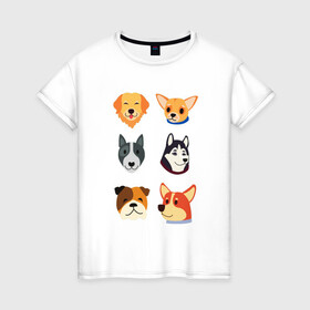 Женская футболка хлопок с принтом Милые собачки в Белгороде, 100% хлопок | прямой крой, круглый вырез горловины, длина до линии бедер, слегка спущенное плечо | бульдог | животные | питомцы | собаки | хаски