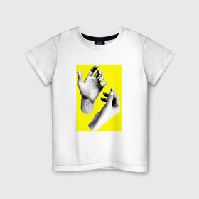 Детская футболка хлопок с принтом Монохромные руки в Белгороде, 100% хлопок | круглый вырез горловины, полуприлегающий силуэт, длина до линии бедер | белый | желтый | жест | жесты | ладонь | пальцы | фотография | человек | черный