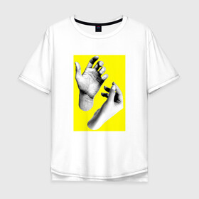 Мужская футболка хлопок Oversize с принтом Монохромные руки в Белгороде, 100% хлопок | свободный крой, круглый ворот, “спинка” длиннее передней части | белый | желтый | жест | жесты | ладонь | пальцы | фотография | человек | черный