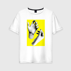 Женская футболка хлопок Oversize с принтом Монохромные руки в Белгороде, 100% хлопок | свободный крой, круглый ворот, спущенный рукав, длина до линии бедер
 | белый | желтый | жест | жесты | ладонь | пальцы | фотография | человек | черный