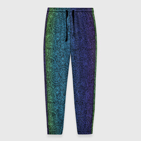 Мужские брюки 3D с принтом Узор в Белгороде, 100% полиэстер | манжеты по низу, эластичный пояс регулируется шнурком, по бокам два кармана без застежек, внутренняя часть кармана из мелкой сетки | rainbow | орнамент | радуга | растительный | узор | цветной
