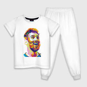 Детская пижама хлопок с принтом Messi Smile в Белгороде, 100% хлопок |  брюки и футболка прямого кроя, без карманов, на брюках мягкая резинка на поясе и по низу штанин
 | argentina | barca | barcelona | football | lionel | messi | spain | sport | аргентина | барса | барселона | гол | золотой мяч | игрок | испания | камп ноу | лионель | месси | мяч | спорт | тренер | футбол | чемпион | чемпионат