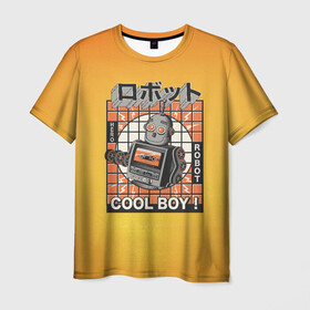 Мужская футболка 3D с принтом Ретро робот cool boy в Белгороде, 100% полиэфир | прямой крой, круглый вырез горловины, длина до линии бедер | cool boy | кассета | кассетный робот | классный парень | парень | ретро | робот | электроника