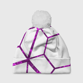 Шапка 3D c помпоном с принтом Hexagon в Белгороде, 100% полиэстер | универсальный размер, печать по всей поверхности изделия | hexagon | lines | purple | violet | линии | фиолетовый многоугольник | шестиугольник