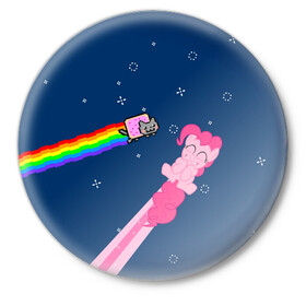 Значок с принтом Nyan cat x Pony в Белгороде,  металл | круглая форма, металлическая застежка в виде булавки | my little pony | nyan cat | дружба это чудо | единорог | единороги | май литл пони | мульт | мультфильм | нян кэт