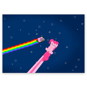 Поздравительная открытка с принтом Nyan cat x Pony в Белгороде, 100% бумага | плотность бумаги 280 г/м2, матовая, на обратной стороне линовка и место для марки
 | Тематика изображения на принте: my little pony | nyan cat | дружба это чудо | единорог | единороги | май литл пони | мульт | мультфильм | нян кэт
