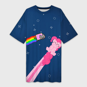 Платье-футболка 3D с принтом Nyan cat x Pony в Белгороде,  |  | my little pony | nyan cat | дружба это чудо | единорог | единороги | май литл пони | мульт | мультфильм | нян кэт