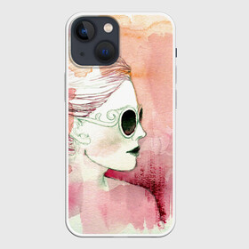 Чехол для iPhone 13 mini с принтом Девушка в Белгороде,  |  | Тематика изображения на принте: в очках | девушка | рисунок акварелью | розовая акварель