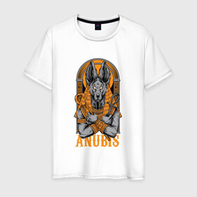 Мужская футболка хлопок с принтом Анубис божество в Белгороде, 100% хлопок | прямой крой, круглый вырез горловины, длина до линии бедер, слегка спущенное плечо. | анубис | бог | божество | древнеегипетский | египет | инпу | мифология | шакал