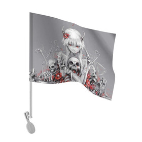 Флаг для автомобиля с принтом Девушка с черепом в Белгороде, 100% полиэстер | Размер: 30*21 см | девушка | демон | кости | красные цветы | с рогами | череп