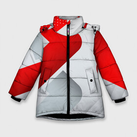 Зимняя куртка для девочек 3D с принтом 3D SPORT STYLE RED WHITE в Белгороде, ткань верха — 100% полиэстер; подклад — 100% полиэстер, утеплитель — 100% полиэстер. | длина ниже бедра, удлиненная спинка, воротник стойка и отстегивающийся капюшон. Есть боковые карманы с листочкой на кнопках, утяжки по низу изделия и внутренний карман на молнии. 

Предусмотрены светоотражающий принт на спинке, радужный светоотражающий элемент на пуллере молнии и на резинке для утяжки. | 3d | 3д | sport | абстракция | линии | паттерн | соты | спортивный стиль | текстуры