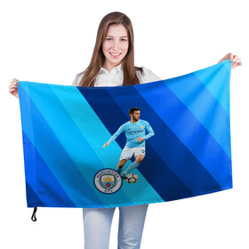 Флаг 3D с принтом Бернарду Силва Манчестер Сити в Белгороде, 100% полиэстер | плотность ткани — 95 г/м2, размер — 67 х 109 см. Принт наносится с одной стороны | manchester city | бернарду силва | манчестер сити | сборная португалии | футбол | футболист