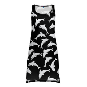 Платье-майка 3D с принтом Дельфиновый фон | Dolphin в Белгороде, 100% полиэстер | полуприлегающий силуэт, широкие бретели, круглый вырез горловины, удлиненный подол сзади. | Тематика изображения на принте: dolphin | дельфин | дельфиновый фон | дельфины | косатка | морской житель | пляжная