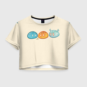 Женская футболка Crop-top 3D с принтом Genshin impact Slime trio №1 в Белгороде, 100% полиэстер | круглая горловина, длина футболки до линии талии, рукава с отворотами | Тематика изображения на принте: colorful | cute | genshin impact | slime | геншин | геншин импакт | милота