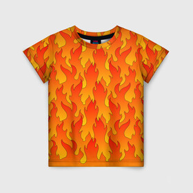 Детская футболка 3D с принтом ПЛАМЯ 2.0 в Белгороде, 100% гипоаллергенный полиэфир | прямой крой, круглый вырез горловины, длина до линии бедер, чуть спущенное плечо, ткань немного тянется | Тематика изображения на принте: fire | flame | горячий | желтый | красный | летний | огонь | пожар | стиль | теплый | тренд | языки пламени | яркий