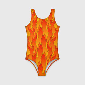 Детский купальник 3D с принтом ПЛАМЯ 2.0 в Белгороде, Полиэстер 85%, Спандекс 15% | Слитный крой, подклад по переду изделия, узкие бретели | fire | flame | горячий | желтый | красный | летний | огонь | пожар | стиль | теплый | тренд | языки пламени | яркий