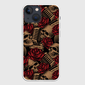 Чехол для iPhone 13 mini с принтом Черепа Рок н ролл в Белгороде,  |  | rock and roll | rock n roll | skull | бита | микрофон | роза | рок н ролл | хипстер | череп | черепушка