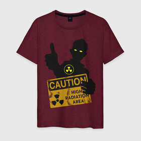 Мужская футболка хлопок с принтом зомби с табличкой в Белгороде, 100% хлопок | прямой крой, круглый вырез горловины, длина до линии бедер, слегка спущенное плечо. | Тематика изображения на принте: зомби | лайк зомби | предупреждение | радиация | экология