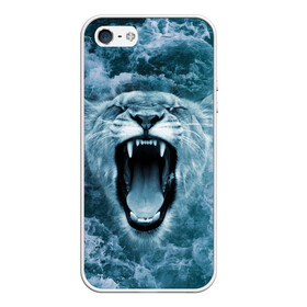 Чехол для iPhone 5/5S матовый с принтом Львица в бушующих волнах в Белгороде, Силикон | Область печати: задняя сторона чехла, без боковых панелей | волны | крупная кошка | лев | львица | море | океан