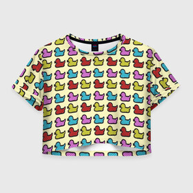 Женская футболка Crop-top 3D с принтом Утиный фон Утки Ducks в Белгороде, 100% полиэстер | круглая горловина, длина футболки до линии талии, рукава с отворотами | duck | ducks | утиный фон | утка | утки