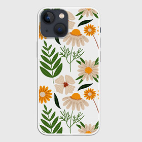Чехол для iPhone 13 mini с принтом Цветы и листья в Белгороде,  |  | листья | полевые цветы | ромашки | текстуры | узор | цветы | цветы и листья