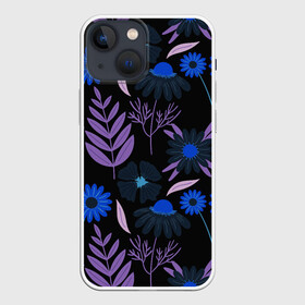 Чехол для iPhone 13 mini с принтом Цветы и листья в Белгороде,  |  | васильки | листья | полевые цветы | ромашки | текстуры | узор | фиолетовые листья | цветы | цветы и листья