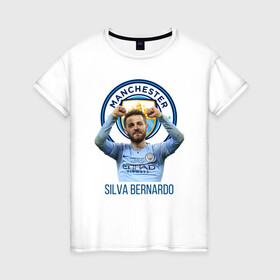 Женская футболка хлопок с принтом Silva Bernardo Манчестер Сити в Белгороде, 100% хлопок | прямой крой, круглый вырез горловины, длина до линии бедер, слегка спущенное плечо | manchester city | бернарду силва | манчестер сити | сборная португалии | футбол | футболист