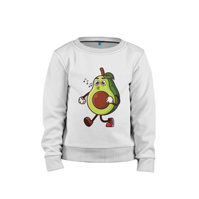 Детский свитшот хлопок с принтом Авокадо поет в Белгороде, 100% хлопок | круглый вырез горловины, эластичные манжеты, пояс и воротник | avocado | cute | fruit | авокадо | милый | музыка | фрукт