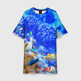 Детское платье 3D с принтом Морской мир в Белгороде, 100% полиэстер | прямой силуэт, чуть расширенный к низу. Круглая горловина, на рукавах — воланы | вода | море | морская вода | морские животные | морские жители | морской мир | океан | рыбки | рыбы